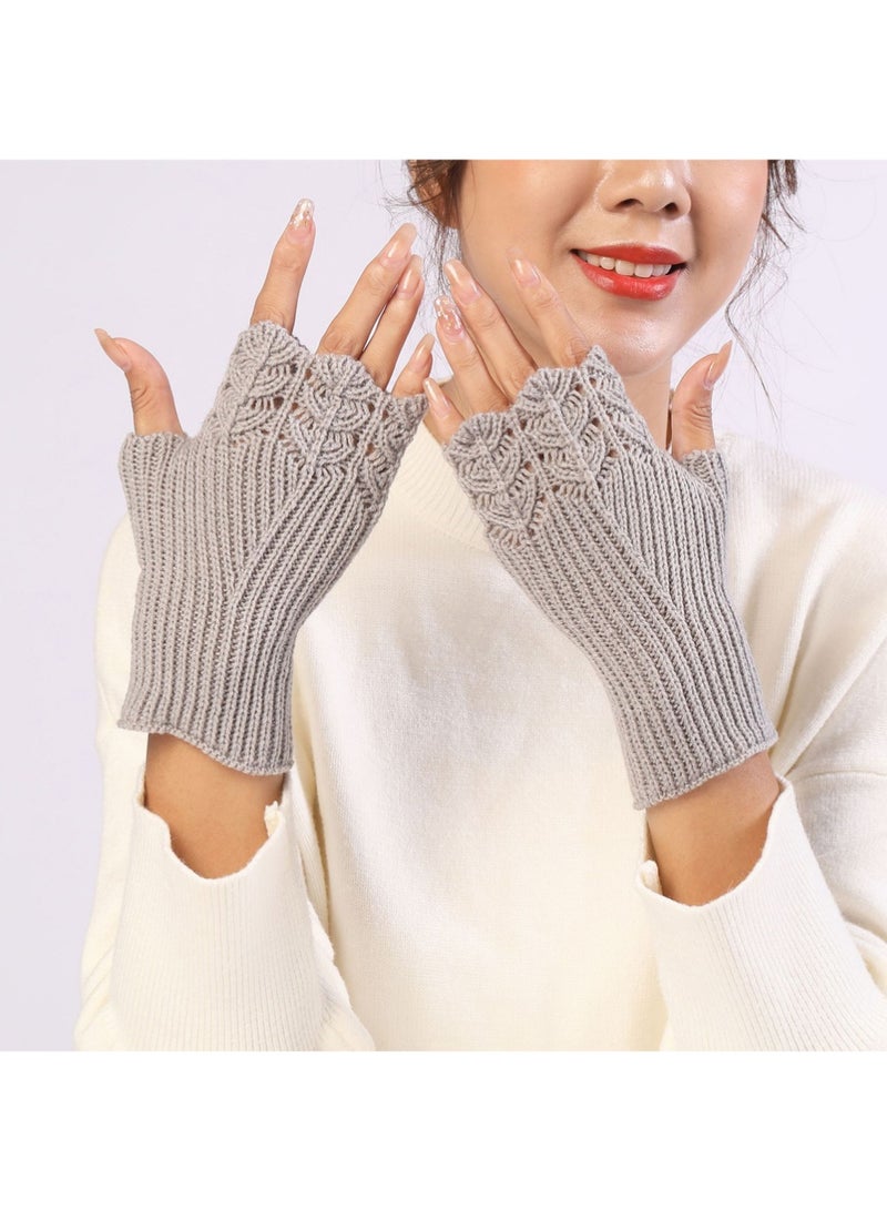 YOUGE 1Pair Winter Knit Gloves,Half Finger Gloves for Women Men,Knit Gloves Winter Stretchy Gloves for Winter Outdoor Sports,Half Finger Knit Winter Mittens Thick Wool Liner for Driving Cycling - Image 1